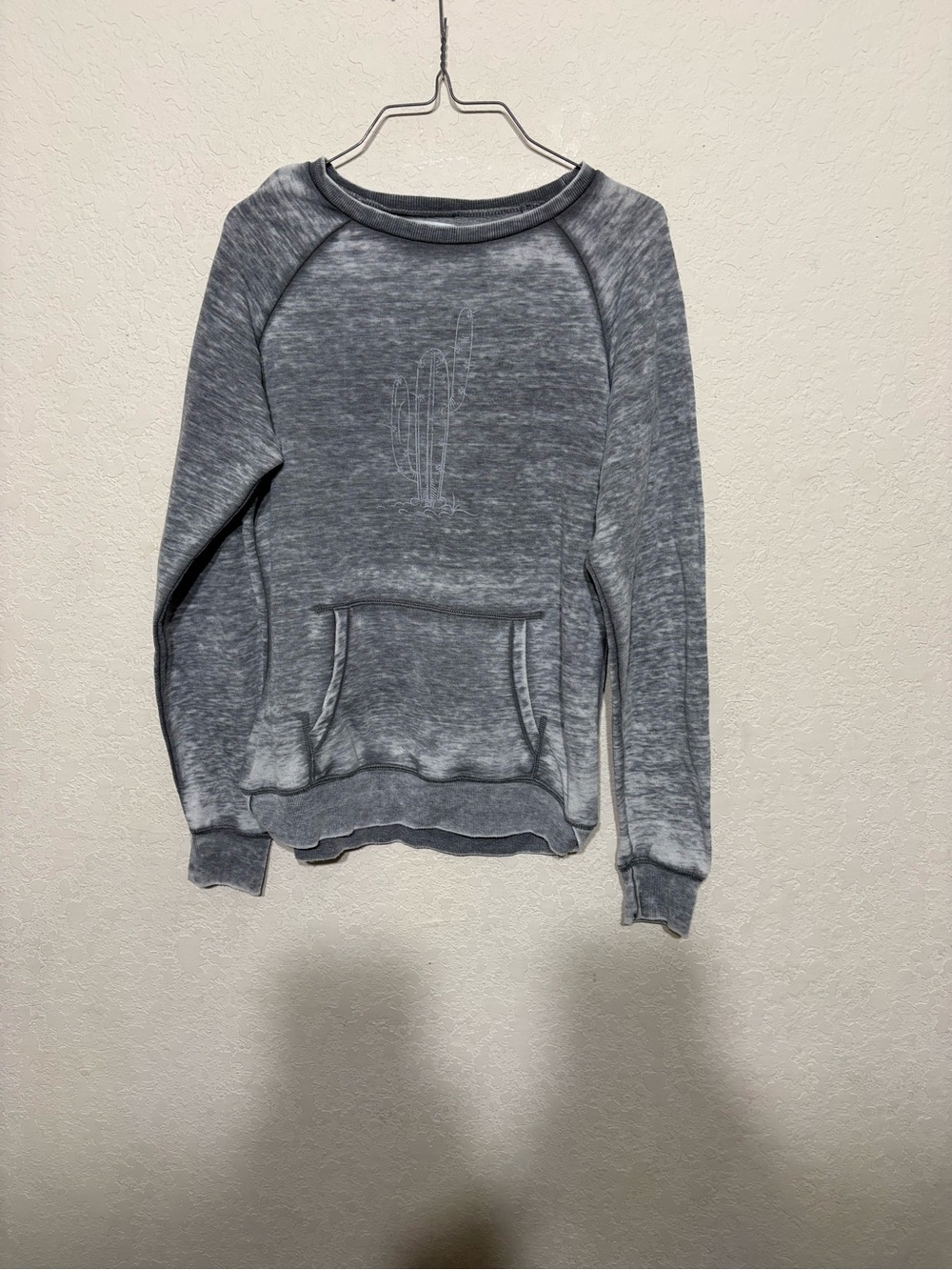 Roper Light Gray Crewneck Sweatshirt with Faded Cactus Motif